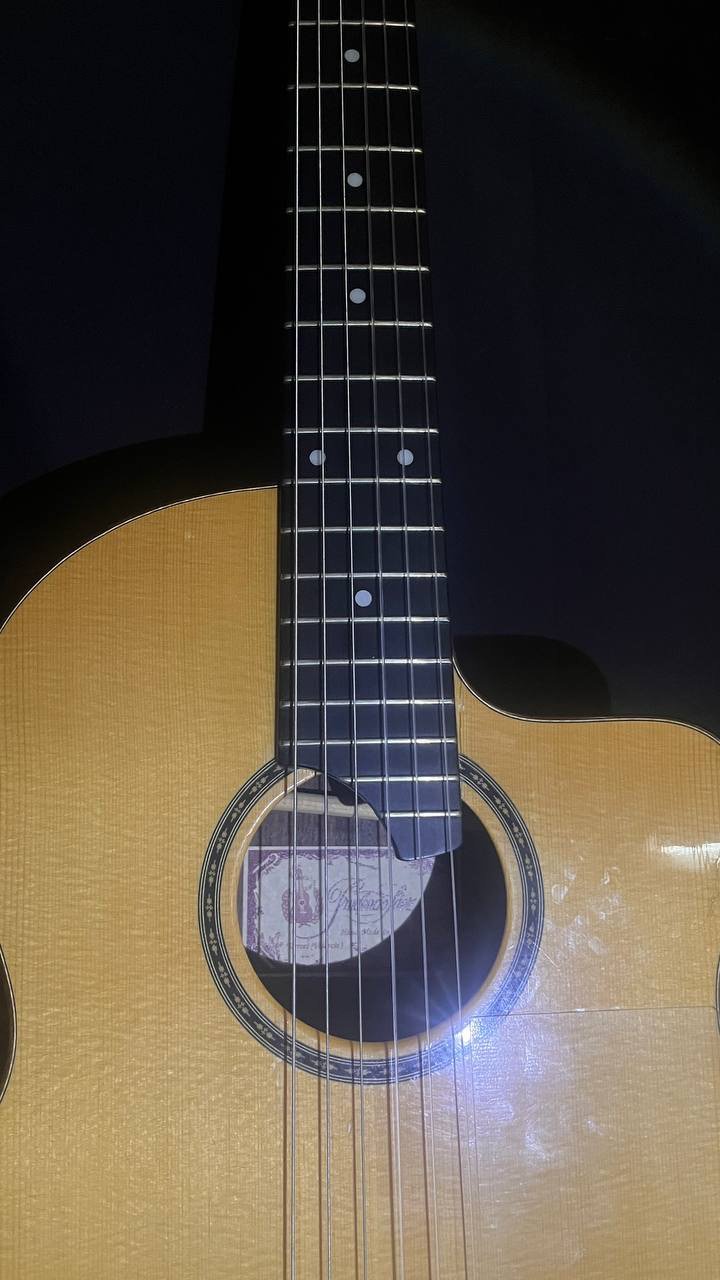 Close-up of Vladimir Nanaktaev's guitar strings